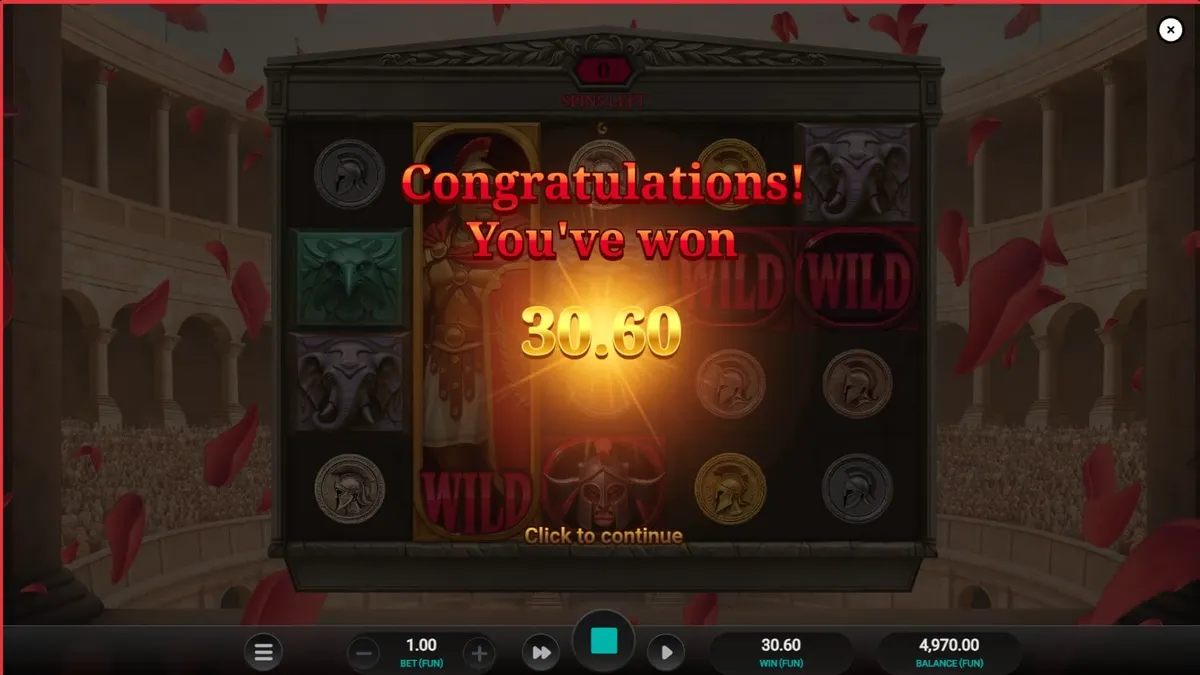 Interface do jogo de slot Arena of Fortune em um dispositivo móvel