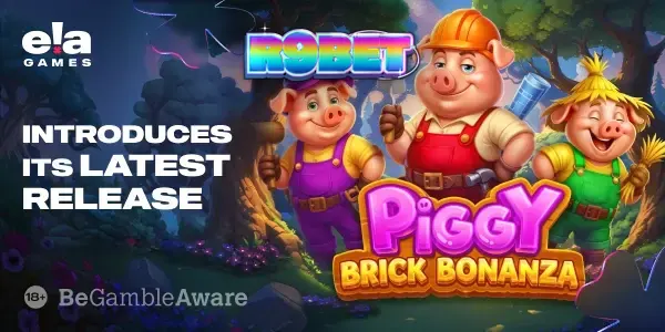 Interface do jogo Piggy Brick Bonanza com elementos de construção e atmosfera tensa